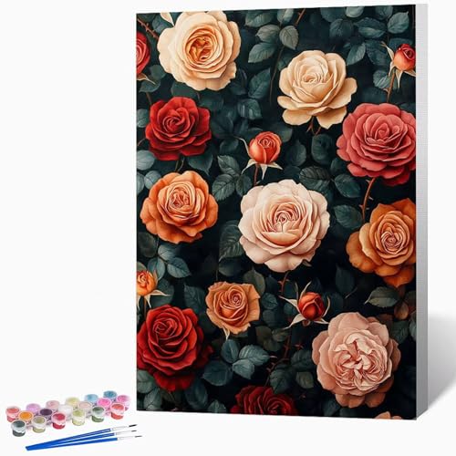 Blumen Malen Nach Zahlen Erwachsene Landschaft Malen Nach Zahlen DIY Set Erwachsene 40x60cm, Kreativ Handgemalt Leinwand Set Mit 3-Pinseln Und Acrylfarbe, Geschenke FüR Frauen (Ohne Rahmen) -LKF07326C von Generic