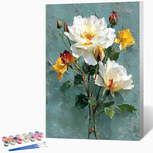 Blumen Malen Nach Zahlen Erwachsene Landschaft Malen Nach Zahlen DIY Set Erwachsene 60×80cm, Kreativ Handgemalt Leinwand Set Mit 3-Pinseln Und Acrylfarbe, Geschenke FüR Frauen (Ohne Rahmen) -LKF077960 von Generic