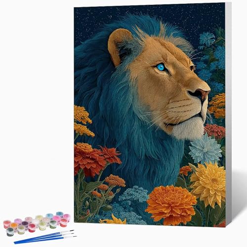 Blumen Malen Nach Zahlen Erwachsene LöWe Malen Nach Zahlen DIY Set Erwachsene 60 x 80 cm, Kreativ Handgemalt Leinwand Set Mit 3-Pinseln Und Acrylfarbe, Geschenke FüR Frauen (Ohne Rahmen) -LKF0761CB von Generic