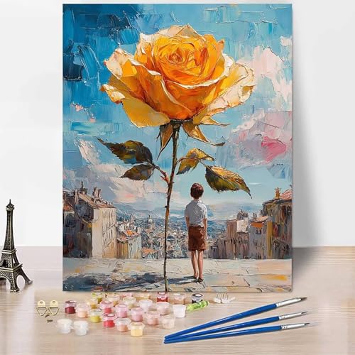 Blumen Malen Nach Zahlen Erwachsene Rose Malen Nach Zahlen Kreativ Set Erwachsene 60×80cm, Leinwand Ölgemälde Bastelset mit Pinsel und Farben für Zimmer Deko, Geschenke für Frauen, Ohne Rahmen -XY43F von Generic