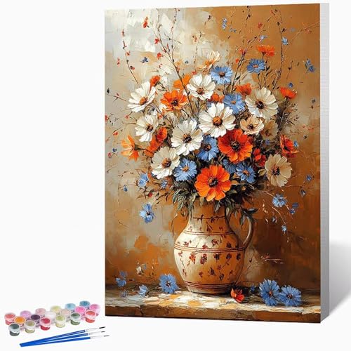 Blumen Malen Nach Zahlen Erwachsene Vase Malen Nach Zahlen DIY Set Erwachsene 50 x 65 cm, Kreativ Handgemalt Leinwand Set Mit 3-Pinseln Und Acrylfarbe, Geschenke FüR Frauen (Ohne Rahmen) -LKF07690L von Generic