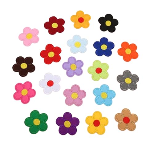 Blumen-Patches zum Aufbügeln, bestickte Blumen-Patches | 20 Stück bestickte Aufnäher zum Aufbügeln – kleine bunte Applikationen zum Nähen, niedliche Flicken für Kleidungsreparatur, Taschen von Generic