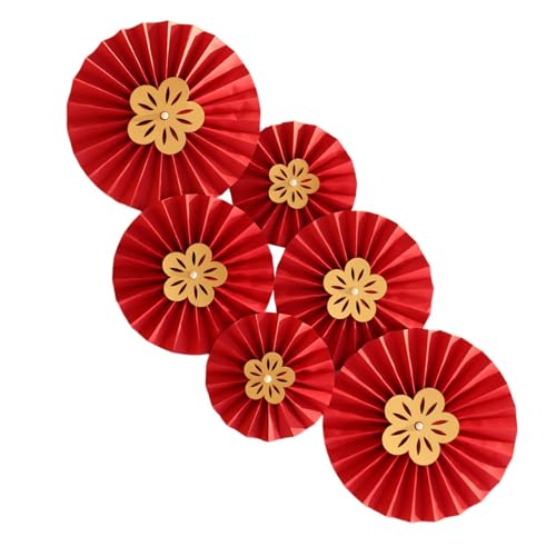 Blumenfächer Dekorationen für Zuhause, chinesische Neujahrspapierfächer, rote Papierfächer | 6X Papierfächer Set für Silvesterparty, Blumendekorationen c von Generic