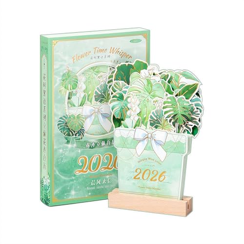 Blumenkalender 2026, Bloomy Flowers Schreibtischplaner mit Notizblock, nachhaltiger Papierkalender für Büro, Zuhause, oder Geschenkidee (Grün) von Generic