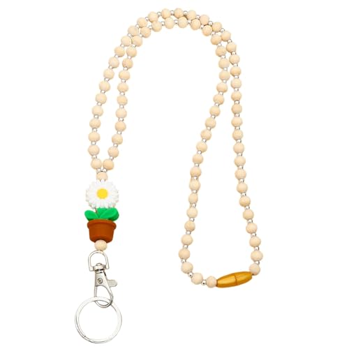 Blumenlehrer-Kordel, Lehrerkordel mit Perlen | Blumen-Perlen-Lanyards für Badges und ID-Schlüssel | Modische Boho Lanyards mit Blumen und Holzperlen für von Generic