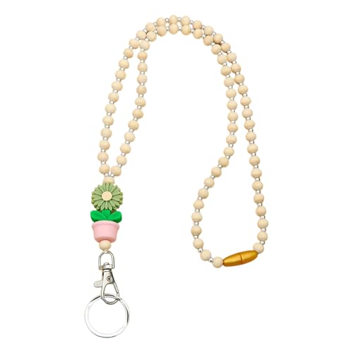 Blumenlehrer Lanyard - Holzperlen, Lehrerschlüsselkette, Krankenschwester Lanyard | Niedliche Mode -Lanyard für Frauen mit ID -Badge -Clip, ideal für Lehrer, Krankenschwestern, Laborprofis und Essenti von Generic