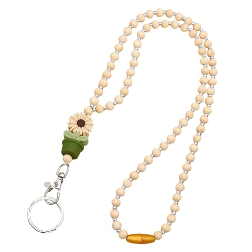 Blumenlehrer Lanyard - Holzperlen, Lehrerschlüsselkette, Krankenschwester Lanyard | Niedliche Mode -Lanyard für Frauen mit ID -Badge -Clip, ideal für Lehrer, Krankenschwestern, Laborprofis und Essenti von Generic