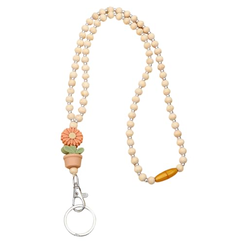 Blumenlehrer Lanyard - Holzperlen Lanyards für Frauen, Schlüsselbund Lanyard, Abzeichenhalter | Niedliche Modelehrerin Lanyard für Schlüssel, Krankenschwesterausweise, Büropersonal Pass, Schulzubehör von Generic