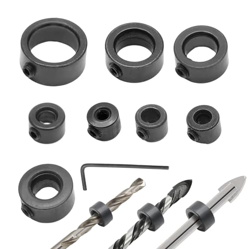 Bohrer-Tiefenanschlagschellen | Set aus Kohlenstoffstahl | Tiefenanschlag für Bohrer | Bohrerhalter mit Schlitzringen | Bohrzubehör für Präzision und Kontrolle Bohrer-Tiefenanschlagschellen | Set aus Kohlenstoffstahl | Tiefenanschlag für Bohrer | Bohrerhalter mit Schlitzringen | Bohrzubehör für Präzision und Kontrolle von Generic