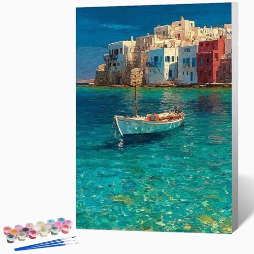 Boot Malen Nach Zahlen Erwachsene Haus Malen Nach Zahlen DIY Set Erwachsene 70×95cm, Kreativ Handgemalt Leinwand Set Mit 3-Pinseln Und Acrylfarbe, Geschenke, Deko FüR Frauen (Ohne Rahmen) -LKF078937 von Generic