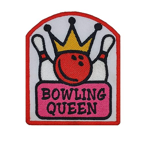 Bowling Queen Red Ball mit goldener Krone und Pins bestickter Aufnäher zum Aufbügeln Größe: 7,9 x 9,9 cm von Generic