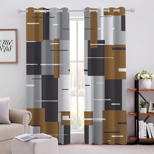 Braune-Graues Geometrisches Vorhänge H175 X B140cm Geometrische Linien Blickdicht Gardinen Mit Ösen Prägnant Niedlich Leichte & weiche Verdunklungsvorhänge für Wohnzimmer Kinderzimmer Jugendzimmer Braune-Graues Geometrisches Vorhänge H175 X B140cm Geometrische Linien Blickdicht Gardinen Mit Ösen Prägnant Niedlich Leichte & weiche Verdunklungsvorhänge für Wohnzimmer Kinderzimmer Jugendzimmer von Generic