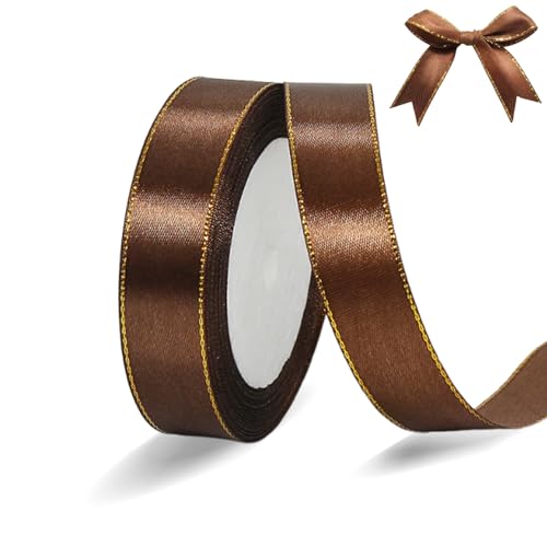 Braunes Satinband mit goldenen Kanten, durchgehendes Polyesterband für Baumdekoration, Geschenkverpackungen, Basteln, Blumenstrauß, Haarschleifen, Kranz, Babyparty, Hochzeit, Party, Dekoration, 2,5 cm Braunes Satinband mit goldenen Kanten, durchgehendes Polyesterband für Baumdekoration, Geschenkverpackungen, Basteln, Blumenstrauß, Haarschleifen, Kranz, Babyparty, Hochzeit, Party, Dekoration, 2,5 cm von Generic