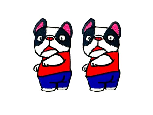 Bru_289 Set mit 2 Stück Mini Französische Bulldogge Welpe Hund Patches Niedliches Cartoon Logo 1 Aufnäher Aufbügler Stickerei Applikation Abzeichen Schild Patch Kleidung DIY Kostüm von Generic