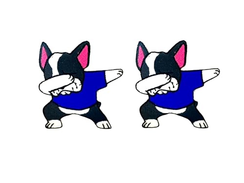 Bru_289 Set mit 2 Stück Mini Französische Bulldogge Welpe Hund Patches Niedliches Cartoon Logo 3 Patches Aufnähen Aufbügeln Applikation Abzeichen Schild Patch Kleidung DIY Kostüm von Generic