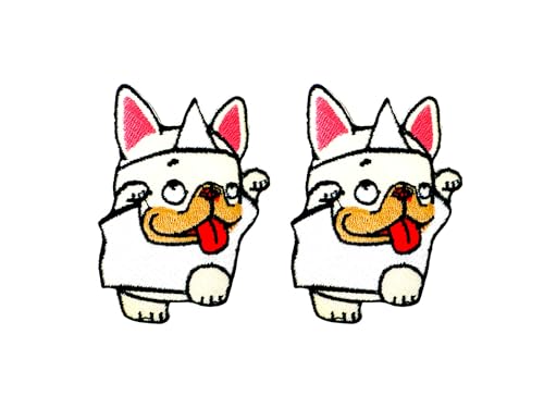 Bru_289 Set mit 2 Stück Mini Französische Bulldogge Welpe Hund Patches Niedliches Cartoon Logo 5 Patches Aufnähen Aufbügeln Applikation Abzeichen Schild Patch Kleidung DIY Kostüm von Generic