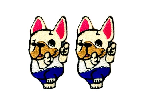 Bru_289 Set mit 2 Stück Mini Französische Bulldogge Welpe Hund Patches Niedliches Cartoon Logo 6 Patches Aufnähen Aufbügeln Applikation Abzeichen Schild Patch Kleidung DIY Kostüm von Generic