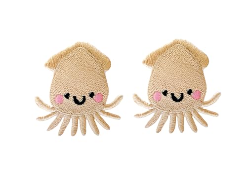 Bru_289 Set mit 2 Stück Mini Little Squid Ocean Animal Patches Cute Cartoon Logo 1 Aufnäher Aufbügler bestickte Applikation Abzeichen Schild Patch Kleidung DIY Kostüm von Generic