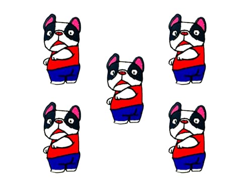 Bru_289 Set mit 5 Stück Mini Französische Bulldogge Welpe Hund Patches Niedliches Cartoon Logo 1 Aufnäher Aufbügler Stickerei Applikation Abzeichen Schild Patch Kleidung DIY Kostüm von Generic