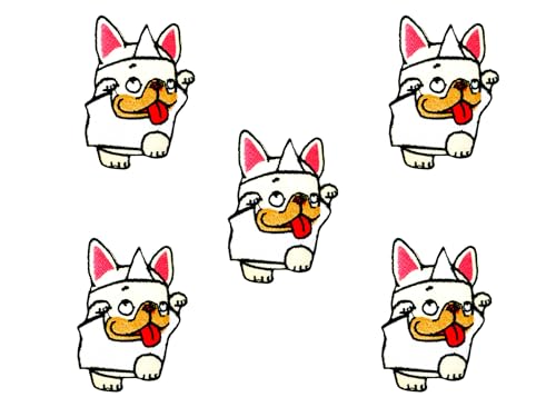 Bru_289 Set mit 5 Stück Mini Französische Bulldogge Welpe Hund Patches Niedliches Cartoon Logo 5 Patches Aufnähen Aufbügeln Applikation Abzeichen Schild Patch Kleidung DIY Kostüm von Generic