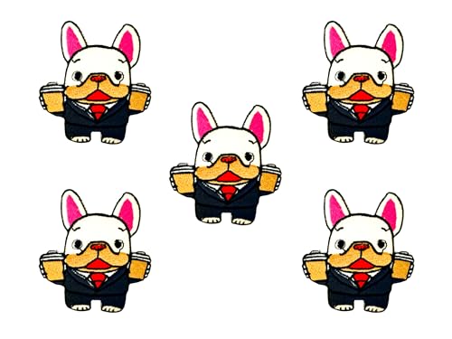 Bru_289 Set mit 5 Stück Mini Französische Bulldogge Welpe Hund Patches Niedliches Cartoon Logo 7 Patches Aufnähen Aufbügeln Applikation Abzeichen Schild Patch Kleidung DIY Kostüm von Generic
