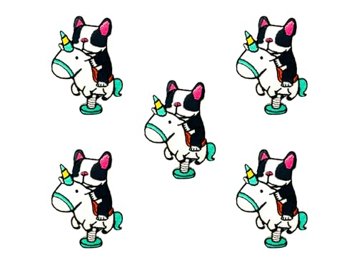 Bru_289 Set mit 5 Stück Mini Französische Bulldogge Welpe Hund Patches Niedliches Cartoon Logo 8 Aufnäher Aufbügler Stickerei Applikation Abzeichen Schild Patch Kleidung DIY Kostüm von Generic