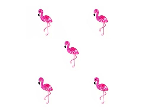 Bru_289 Set mit 5 kleinen Mini-Flicken in rosa Flamingo, niedlicher Vogel, niedlicher Cartoon-Aufnäher, zum Aufnähen oder Aufbügeln, bestickte Applikation, Abzeichen für Kleidung, Kostüm von Generic