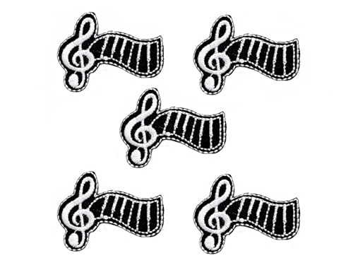 Bru_289 Set mit 5 winzigen Mini-Aufnähern, schwarz, Notenschlüssel, Musiknote, niedliches Cartoon-Logo, 1 Aufnäher, bestickte Applikation, Abzeichen, Schild, Kleidung, DIY, Kostüm von Generic