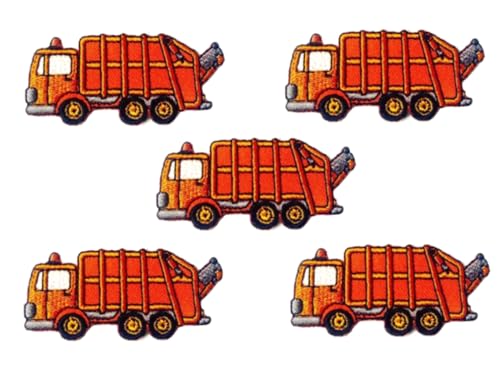 Bru_289 Set mit 5 winzigen Mini-Müllwagen, niedliches Cartoon-Logo, 1 Aufnäher zum Aufnähen oder Aufbügeln, bestickte Applikation, Abzeichen, Schild, Patch, Kleidung, DIY, Kostüm von Generic
