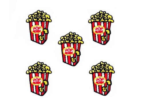 Bru_289 Set mit 5 winzigen Mini-Popcorn-Aufnähern, süßes rotes Schild, niedliches Cartoon-Aufnäher, zum Aufnähen oder Aufbügeln, bestickte Applikation, Abzeichen, Kleidung, DIY-Kostüm von Generic