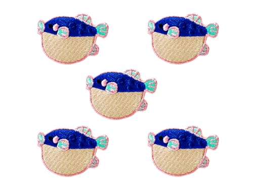 Bru_289 Set von 5 Stück Mini Puffer Fisch Ballonfisch Blowfish Patches Cute Cartoon Logo 1 Patches Nähen Eisen auf bestickte Applikation Abzeichen Schild Patch Kleidung DIY Kostüm von Generic
