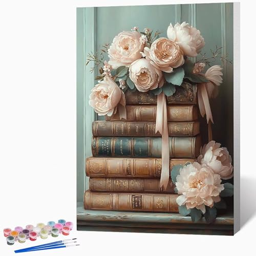 Buch Malen Nach Zahlen Erwachsene Blumen Malen Nach Zahlen DIY Set Erwachsene 40 x 60 cm, Kreativ Handgemalt Leinwand Set Mit 3-Pinseln Und Acrylfarbe, Geschenke FüR Frauen (Ohne Rahmen) -LKF0768Z2 von Generic