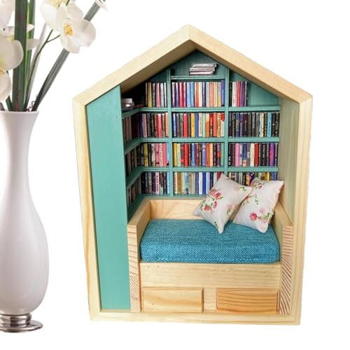 Bucheck-Sets, Bücherecke, Kleines Bibliothek-Bücherregal, Tiny House Bibliothek, Kreatives Handwerk, Holzdekoration, kleine Welt aus Holz für und Mädchen von Generic