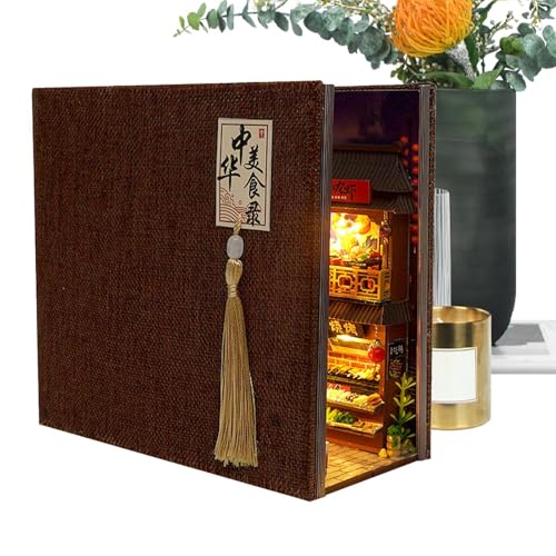Buchecken-Set für Erwachsene – Kreatives 3D-Puzzle Booknook DIY-Kit, chinesischer Stil, Buchstützen mit LED-Licht, dekorative Einlage für Miniatur Buchecke, Tischdekoration, S von Generic