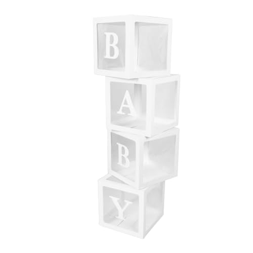 Buchstaben-Dekorationsbox, 4 Stück, Multifunktionale Ballonblöcke, Transparentes Design, Einfache Montage, Minimalistischer Stil, mit Aufkleber für Babyparty (WHITE) von Shanrya