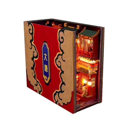 Buchstützen Puzzle aus Holz, Buchecke – Set aus Buchecke der Tang-Dynastie mit LED-Licht, Buchecke, Buchständer, Miniaturraum, Modellbausätze Puzzle-Haus mit Lichtern Buchstützen Puzzle aus Holz, Buchecke – Set aus Buchecke der Tang-Dynastie mit LED-Licht, Buchecke, Buchständer, Miniaturraum, Modellbausätze Puzzle-Haus mit Lichtern von Generic