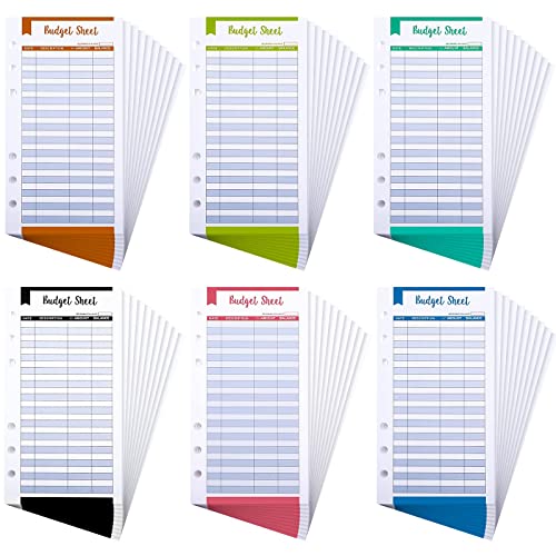 Budget Blätter, 36 Pcs 6 Löcher A6 German Budget Planner Karten Papier, Budget Sheet Binder Budget Planner Binder Kosten Tracker Blätter für Binder Notebook 6 Holes Budget Card(6 Farben) von Generic