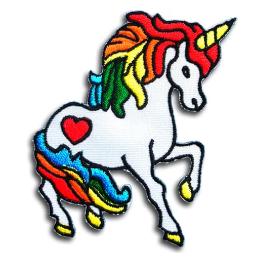 Bügelbild mit Regenbogen-Einhorn-Herz, bestickt, weiß mit mehrfarbiger Mähne, 8,2 x 7,6 cm, Aufnäher Bügelbild mit Regenbogen-Einhorn-Herz, bestickt, weiß mit mehrfarbiger Mähne, 8,2 x 7,6 cm, Aufnäher von Generic