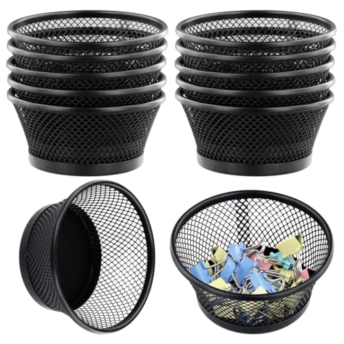 Büroklammer-Behälter aus Metallgeflecht, Set mit 12 schwarzen Schreibtischhaltern zur Aufbewahrung von Clips, kompakte, runde Organizer für Zuhause, Büro, Schulbedarf von Generic