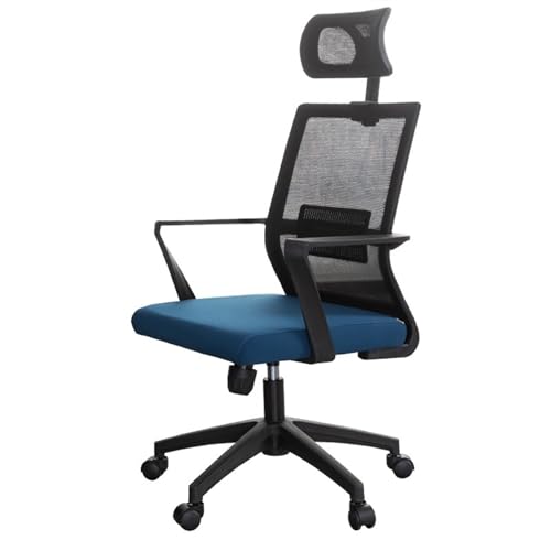 Bürostuhl, omisch, mit hoher Rückenlehne, Netzstoff, Lendenwirbelstütze und Verstellbarer Kopfstütze, rollbar, Drehstuhl, Computerstuhl (schwarz) (blau) von Generic