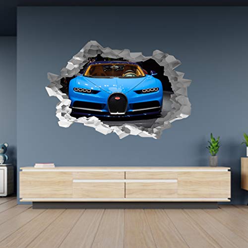 Bugatti Chiron 3D Loch in The Wall B Effekt Wandaufkleber Wandbild 105 cm x 69 cm von Generic