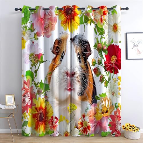 Bunt Vorhänge für Wohnzimmer Schlafzimmer, Cartoon Tier Meerschweinchen Blume Vorhang Blickdicht Kälteschutz Hitzeschutz Waschbar, H214 x B183 cm Gardine mit Ösen für Kinderzimmer Deko Bunt Vorhänge für Wohnzimmer Schlafzimmer, Cartoon Tier Meerschweinchen Blume Vorhang Blickdicht Kälteschutz Hitzeschutz Waschbar, H214 x B183 cm Gardine mit Ösen für Kinderzimmer Deko von Generic