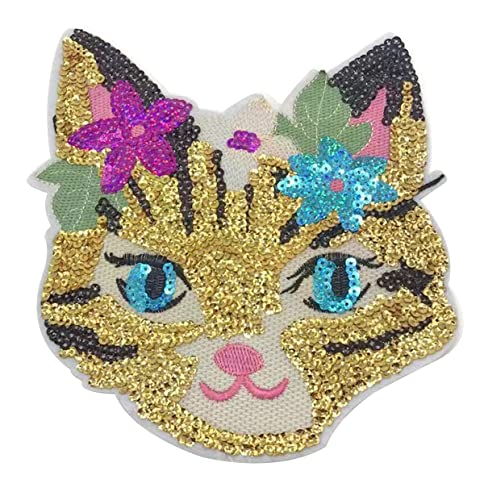 Bunte Katze zum Aufnähen auf Pailletten, Nähtier, handgefertigt, bestickte Perlenapplikation, Patches für DIY-Kleidung, T-Shirt, Jeans, Sweatshirt, Kissen, Handtasche, Schulranzen-Design von Generic