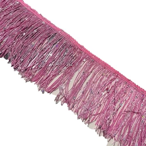 Bunte Pailletten-Quaste, Fransen, Spitzenborte zum Nähen, für lateinamerikanische Tanzkleider, Bastelmaterialien, Zubehör, Rose, 10 cm x 9 m von Generic