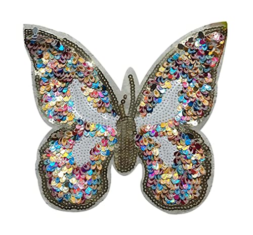 Bunte Schmetterlings-Pailletten-Aufnäher, bestickt, Perlenapplikationen, Patches zum Nähen von Kleidung, Sweatshirt, T-Shirt, Pflanze, Jeans, Jacke, Mantel, Handtasche, dekoratives Design von Generic