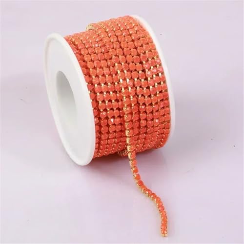 Bunte Strass-Bordüre zum Nähen, Goldkette, Bekleidung, Strassband für DIY-Zubehör, 2 mm/3 mm, Gold-Orange, SS12 (3 mm), 2 m von Generic