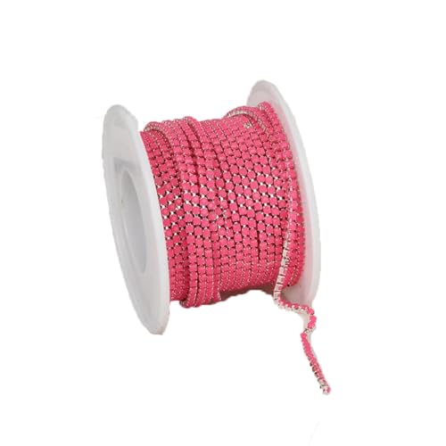 Bunte Strass-Bordüre zum Nähen, Goldkette, Bekleidung, Strassband für DIY-Zubehör, 2 mm/3 mm, Silber-Rose, SS6 (2 mm), 9,1 m von Generic
