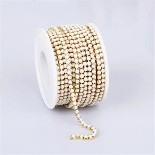 Bunte Strassverzierung, Goldkette, Bekleidung, Strassband für DIY-Zubehör, 2 mm/3 mm, Goldweiß, SS12 (3 mm), 9,1 m von Generic