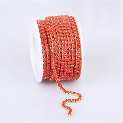 Bunte Strassverzierung, Goldkette, Bekleidung, Strassband für DIY-Zubehör, 2 mm/3 mm, goldrot, SS6 (2 mm), 9,1 m von Generic