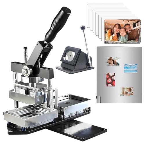Button-Maker-Maschine, Kühlschrankmagnet-Button-Maker-Maschine 80 x 53 mm/90 x 65 mm DIY-Foto-Kühlschrankaufkleber, rechteckige Form + Papierschneider + 100-teilige Komponente für Bild-Butto Button-Maker-Maschine, Kühlschrankmagnet-Button-Maker-Maschine 80 x 53 mm/90 x 65 mm DIY-Foto-Kühlschrankaufkleber, rechteckige Form + Papierschneider + 100-teilige Komponente für Bild-Butto von Generic